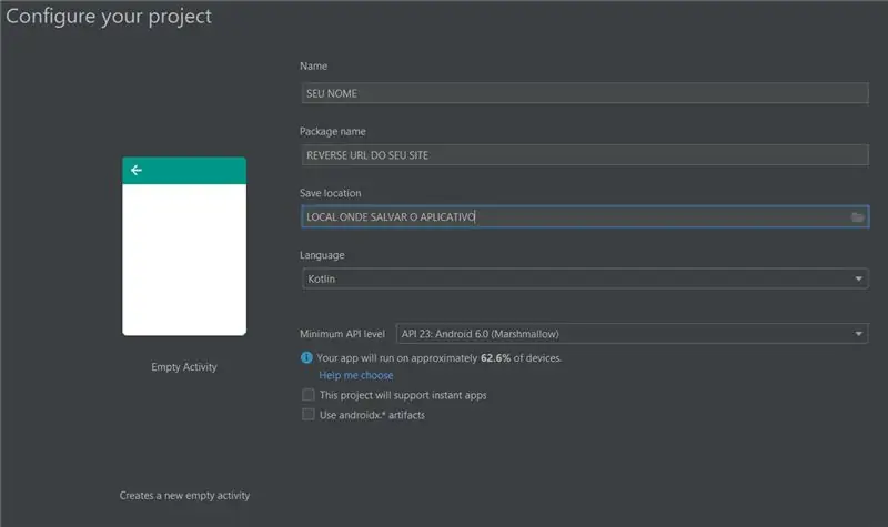 პასო 3: Criando O Aplikativo Android