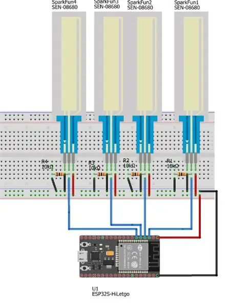 A Softpots csatlakoztatása az ESP32 -hez