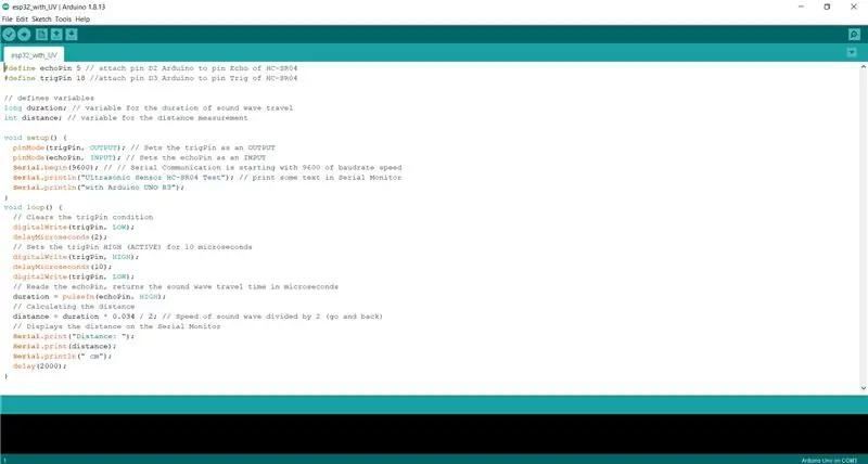 Code para sa Pagkonekta ng ESP32 Sa Ultrasonic Sensor