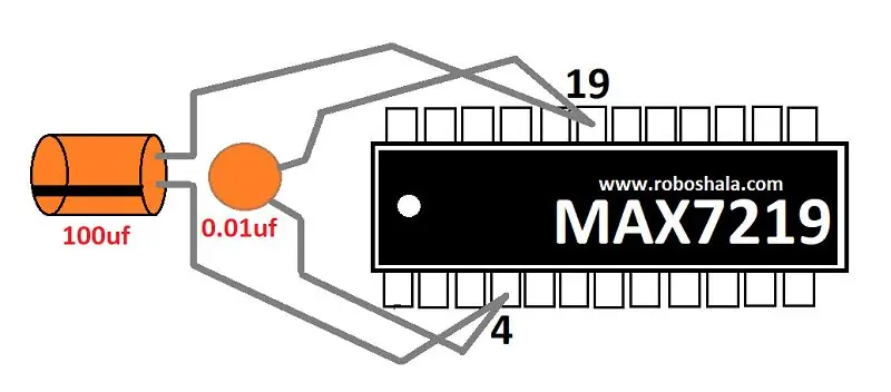 Sluit de condensator en weerstand aan zoals weergegeven in het diagram