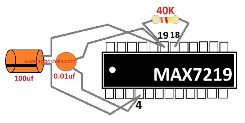 Pievienojiet kondensatoru un rezistoru, kā parādīts diagrammā