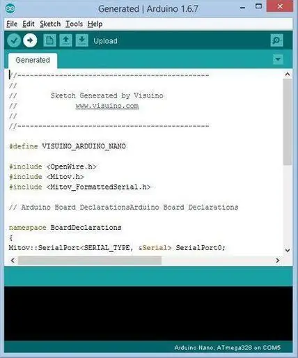 Arduino কোড জেনারেট, কম্পাইল এবং আপলোড করুন