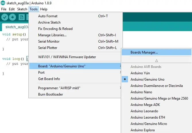 Ajout de cartes ESP8266 via Arduino Board Manager