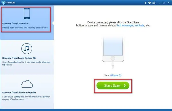 Étape 2. Connecter mon iPhone 5 à l'ordinateur et numériser