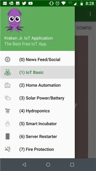 Selección del menú básico de IoT