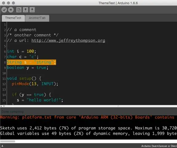 IDE Arduino amb tema fosc: 6 passos