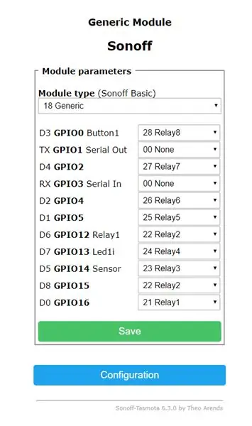 Konfiguration för ESP8266 NodeMCU för styrning av 8CH -reläkort