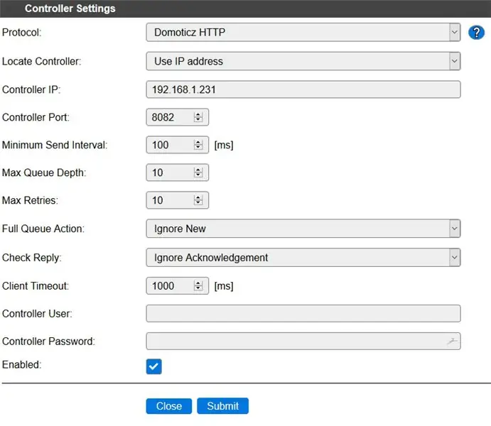 Espeasy Setings: Controler (domoticz)