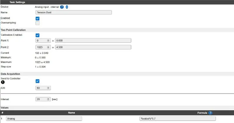 Espeasy Settings: Tarea (monitoreo de voltaje)