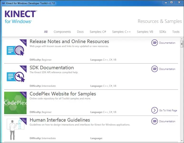 Bläddra i Kinect Toolkit