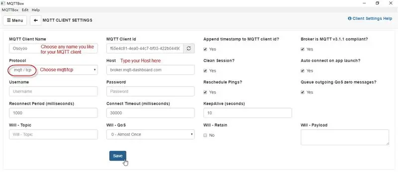 Konfiguriraj MQTT klijenta (MQTTBOX)