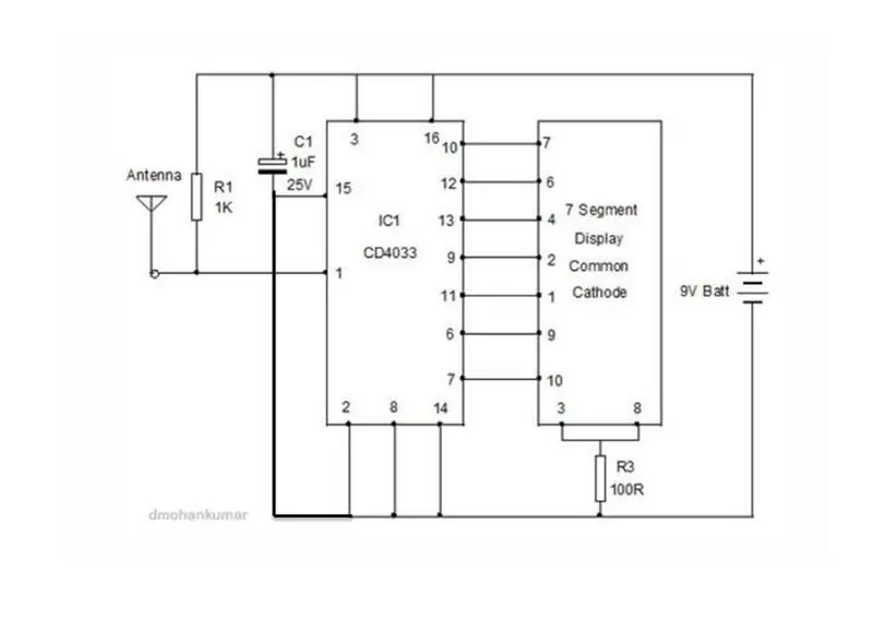 Anschließen des ICs an die 7-Segment-Anzeige und die Batterie