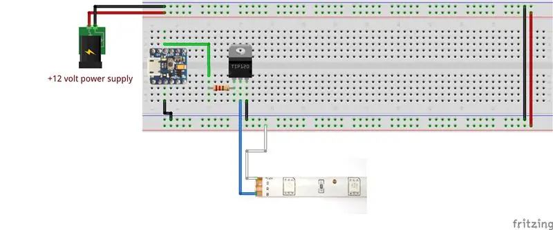 การจ่ายไฟให้กับแถบ RGB ด้วยทรานซิสเตอร์และแหล่งพลังงาน