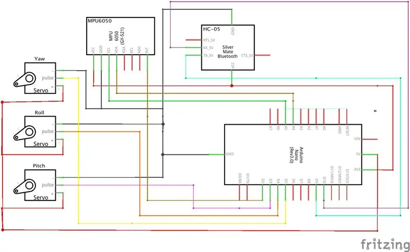 Implementatie van 3 servomotoren + MPU6050 Gyro + HC-05