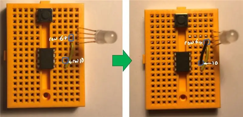 Sluit de groene LED aan op pin 1 van de ATtiny85