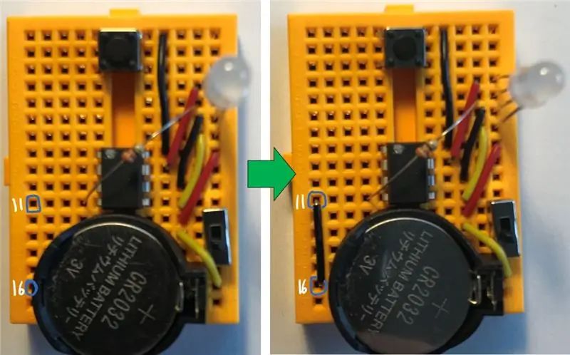 Verbind de (-) pin van de ATTiny met aarde