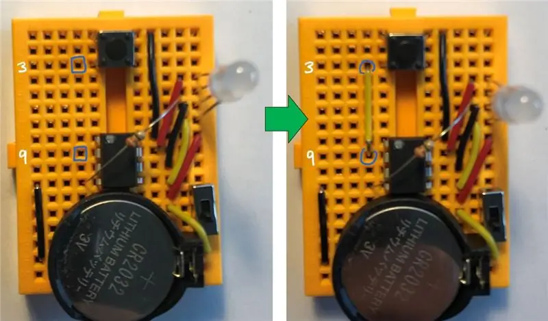 Sluit de knopuitgang aan op uw ATTINY85 (pin 3)