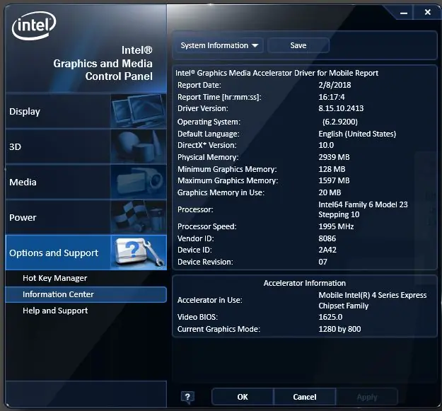 Intel Graphics Media Sürətləndirici Sürücü Windows 10 64bits 151717