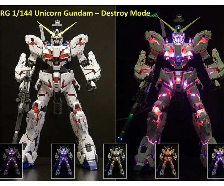 RG 1/144 Unicorn Gundam koristeći Arduino Nano i Attiny85: 10 koraka