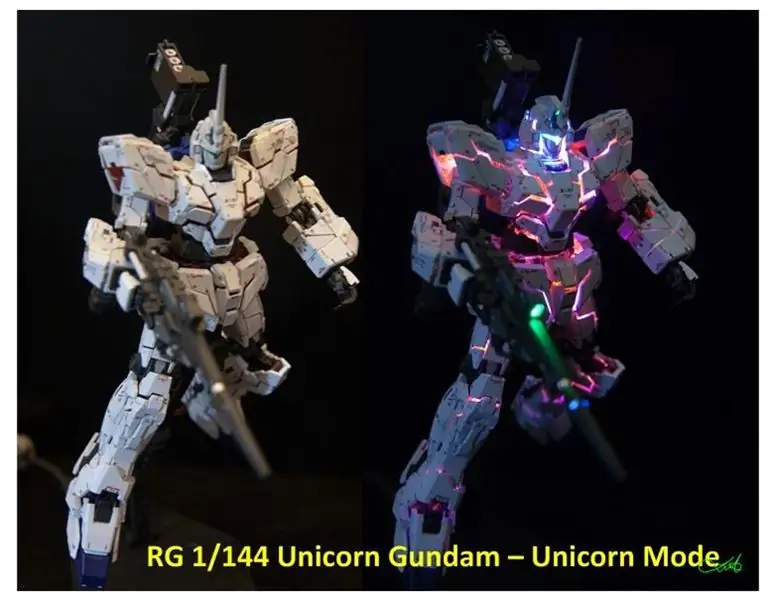 RG 1/144 Unicorn Gundam käyttäen Arduino Nano ja Attiny85