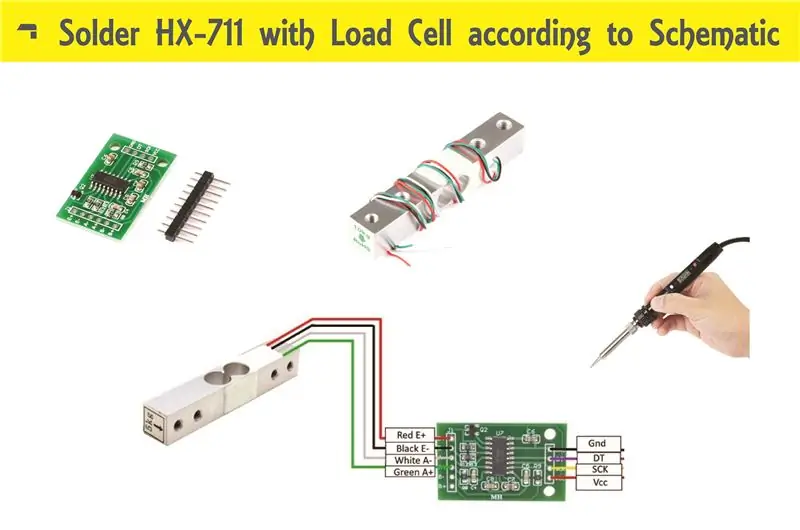 Hakbang 2: Paghihinang sa Load Cell at HX-711 at Paglikha ng Circuit