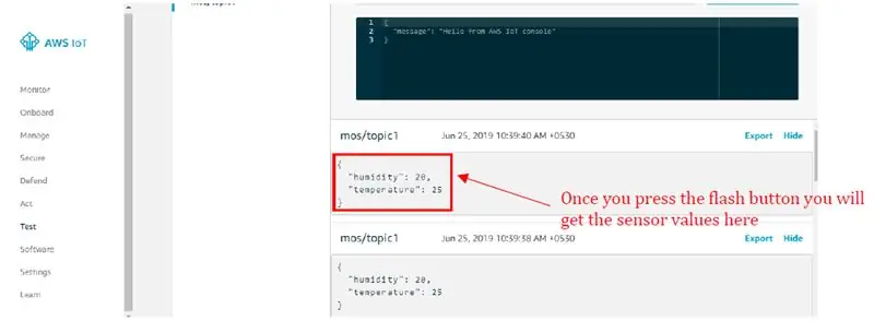 AWS IOT প্ল্যাটফর্মে তাপমাত্রা এবং আর্দ্রতার মান প্রকাশ করুন