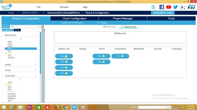 Բացեք STM32Cubemx- ը և Կցված պատկերներին համապատասխան կարգավորումներ կատարեք