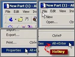 CAD 3D - em New Part Workspace, Open Properties Dialog