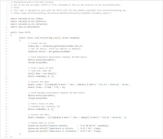 Temperatūras un mitruma monitoringa Java kods