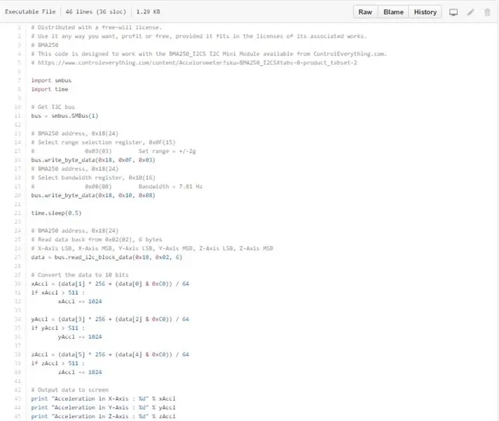 Python -kode for måling av akselerasjon