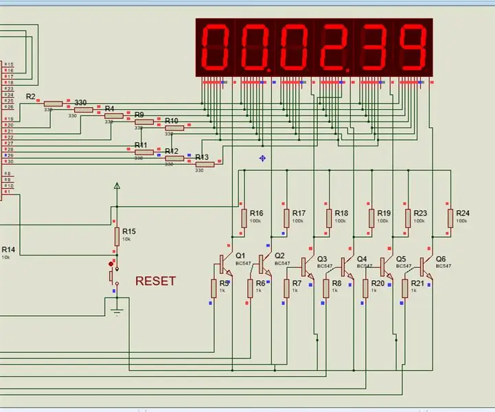 นาฬิกาจับเวลาใช้ Pic18f4520 ใน Proteus ด้วย 7 ส่วน: 6 ขั้นตอน