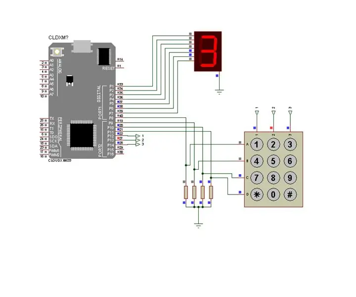 KEYPAD MET 7 SEGMENT MET CLOUDX MICROCONTROLLER: 4 stappe