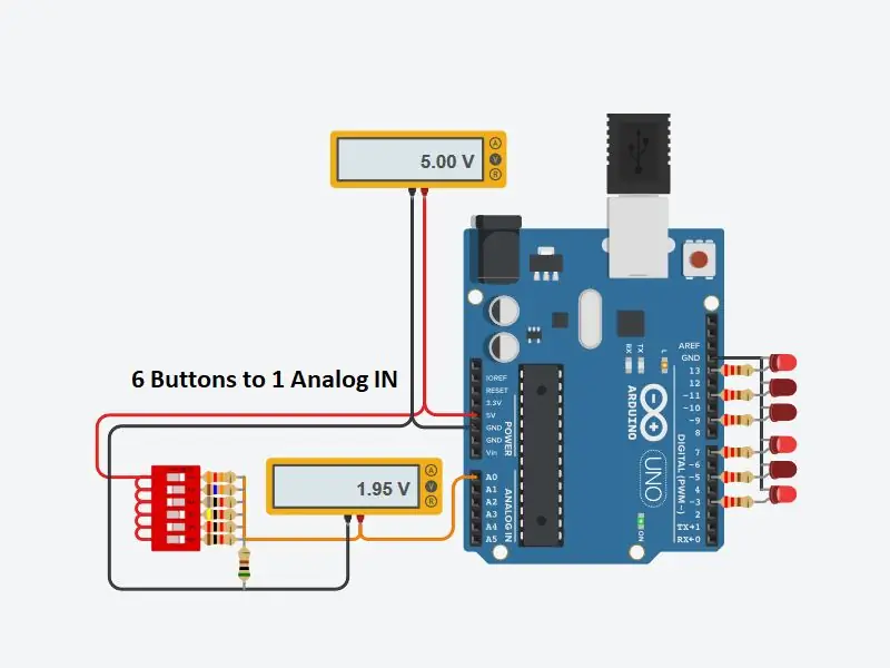 Użyj 1 wejścia analogowego dla 6 przycisków dla Arduino