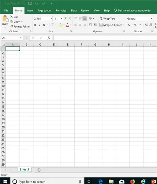 Abra uma nova planilha do Excel