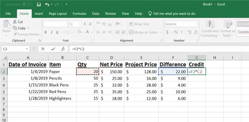 Magdagdag ng Formula ng Credit