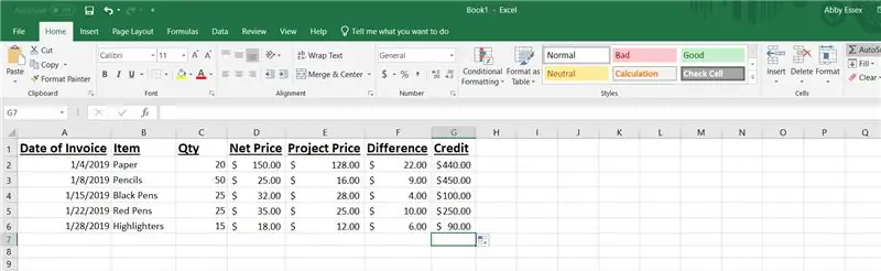 AutoSum Total Credit