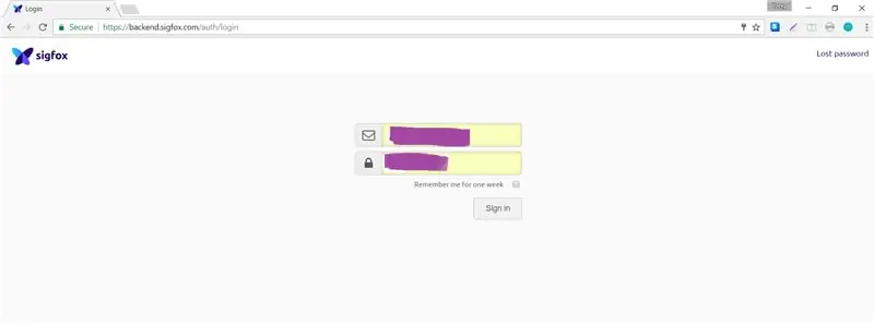 Inloggen op Sigfox