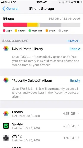 Vratite se na 'iPhone Storage'