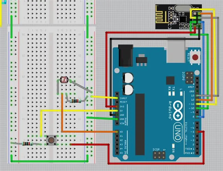 Bedrading van die NRF24L01 -modules en stroombaan