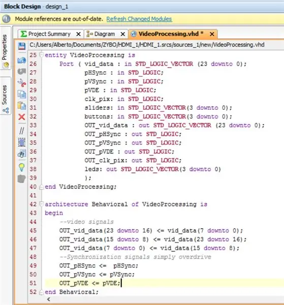 Ora puoi inserire il tuo codice VHDL nel blocco dell'applicazione