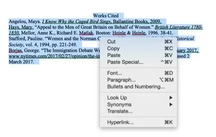 Formatimi i faqes së cituar të veprave në Microsoft Word