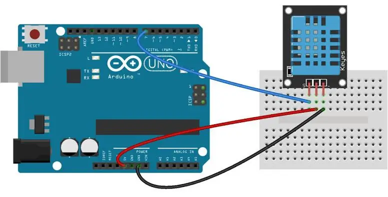 Hur man använder DHT11 temperatursensor med Arduino och utskriftstemperatur Värme och luftfuktighet