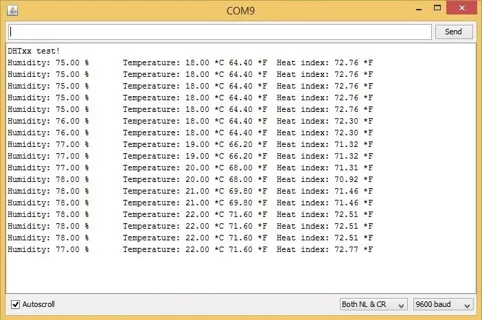 Ottieni la temperatura e l'umidità nel monitor seriale