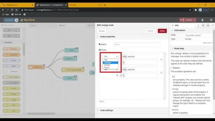 Configure o Bloco de Mudanças