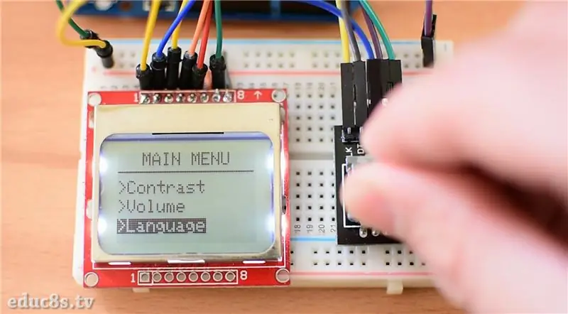 Arduino izvēlne Nokia 5110 LCD, izmantojot rotācijas kodētāju