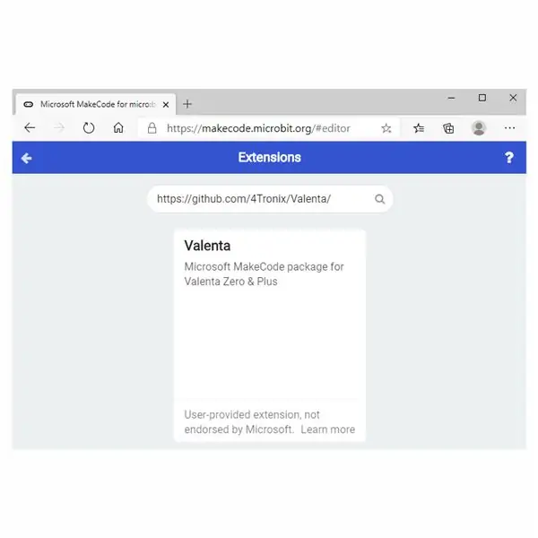 Dodawanie rozszerzeń Valenta do edytora MakeCode