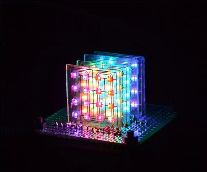 4x4x4 „DotStar“LED kubas ant stiklo PCB: 10 žingsnių (su paveikslėliais)