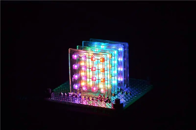 4x4x4 DotStar LED Cube trên PCB bằng kính