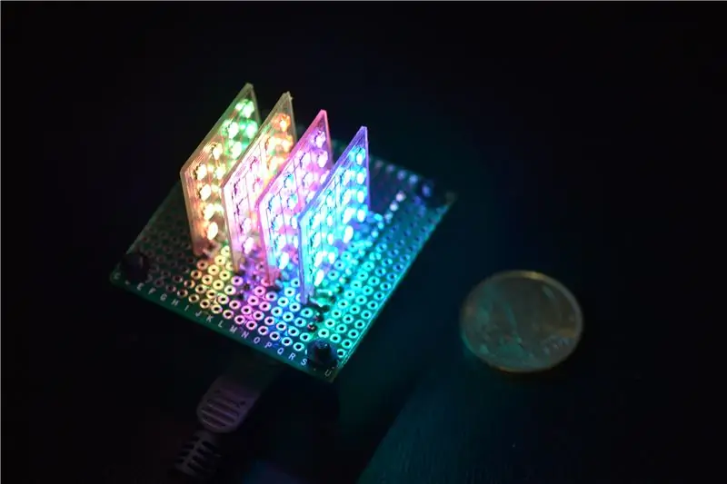 Cub LED 4x4x4 DotStar pe PCB-uri din sticlă