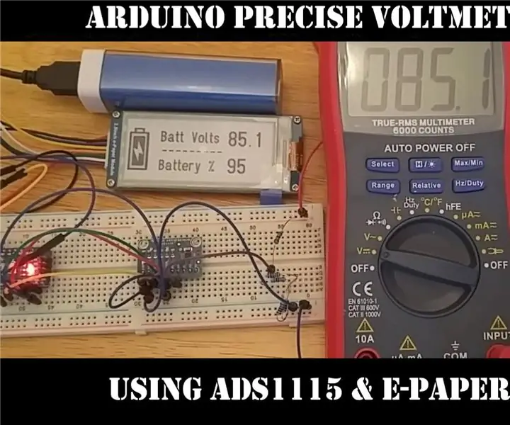 Voltímetre precís de visualització de tinta electrònica Waveshare (0-90v CC) amb Arduino Nano: 3 passos